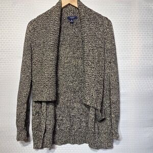 CHAPS Marled Knit Sweater – Size M – Black & White Women's Pockets Open Front...